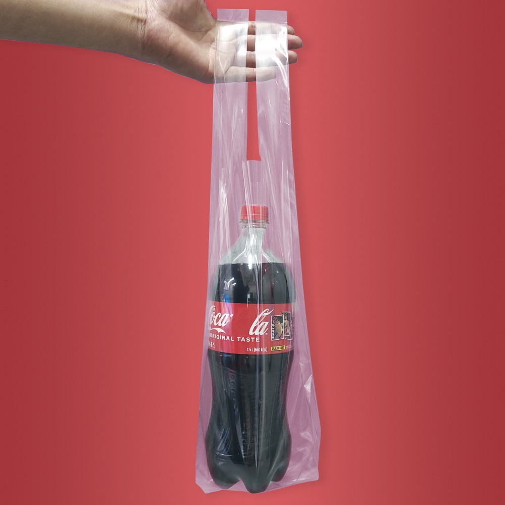PE투명양날  비닐쇼핑백 와인 13+10x57cm 100매  음료 보틀 포장